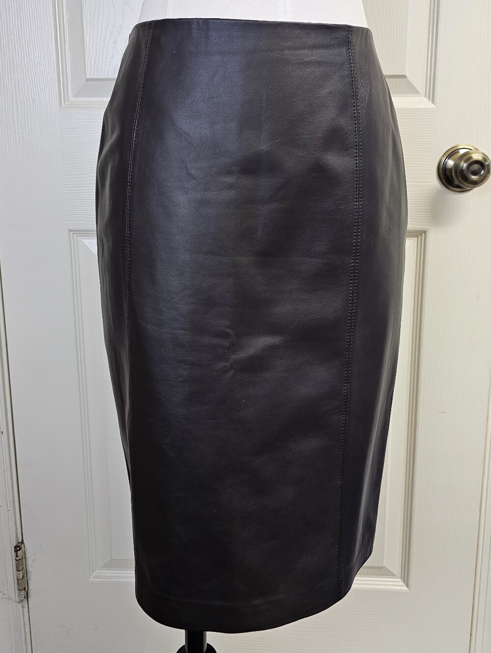 New Lafayette 148 NY Dark Brown Leather Panel Skirt Back Full Zipper Size 2